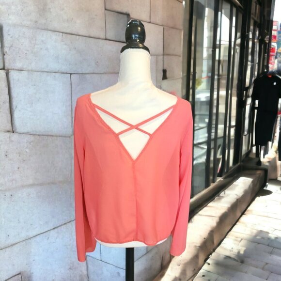 Elodie Long Sleeve Coral Colored Open Back Blouse Evening in Size Large - Picture 3 of 4